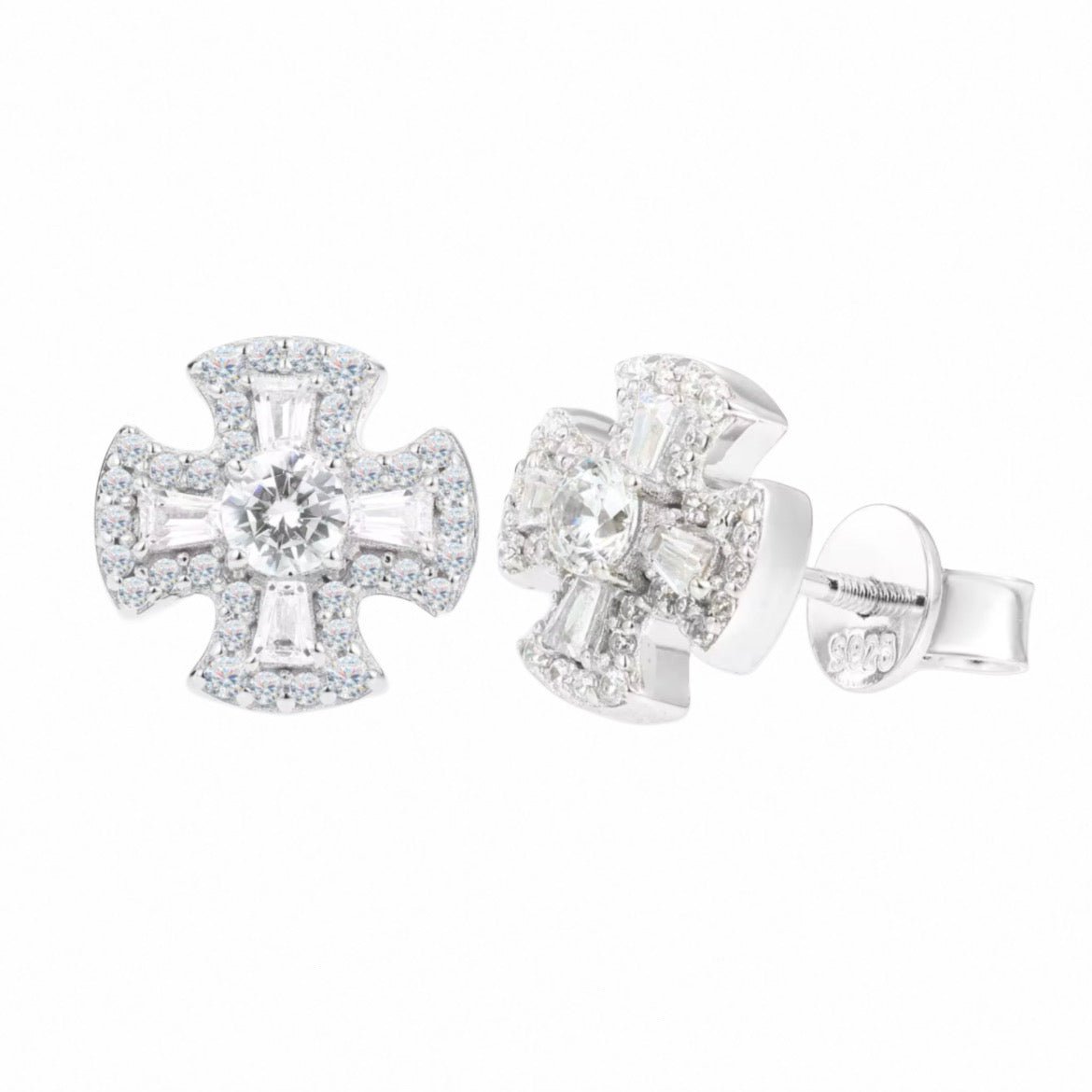 Moissanite Cross Stud Earrings