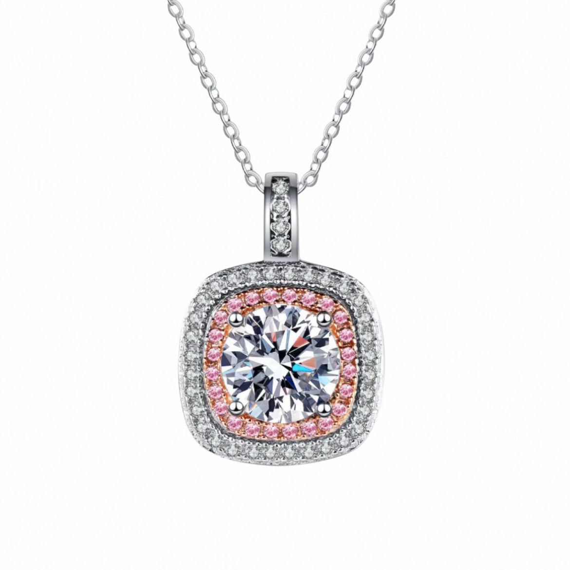 Moissanite Square Halo Necklace