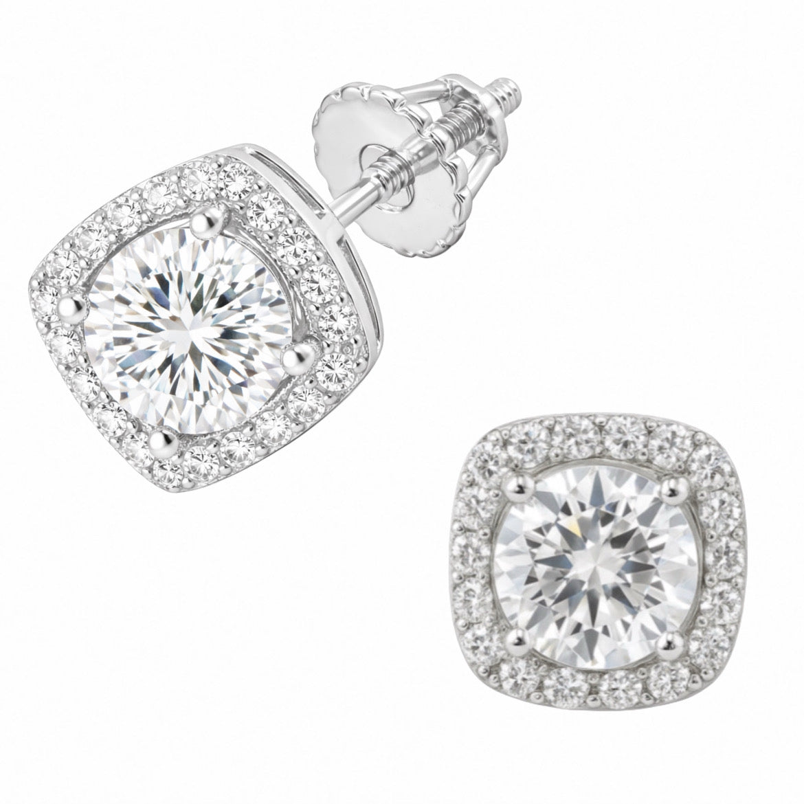 Square Moissanite Halo Earrings